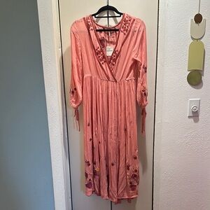 Free People Peach Floral Long Sleeve Dress